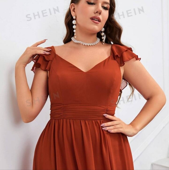 Shein Belle Plus, Orange Ruffle trim chiffon dress , size 18.  Never worn! - Picture 4 of 7